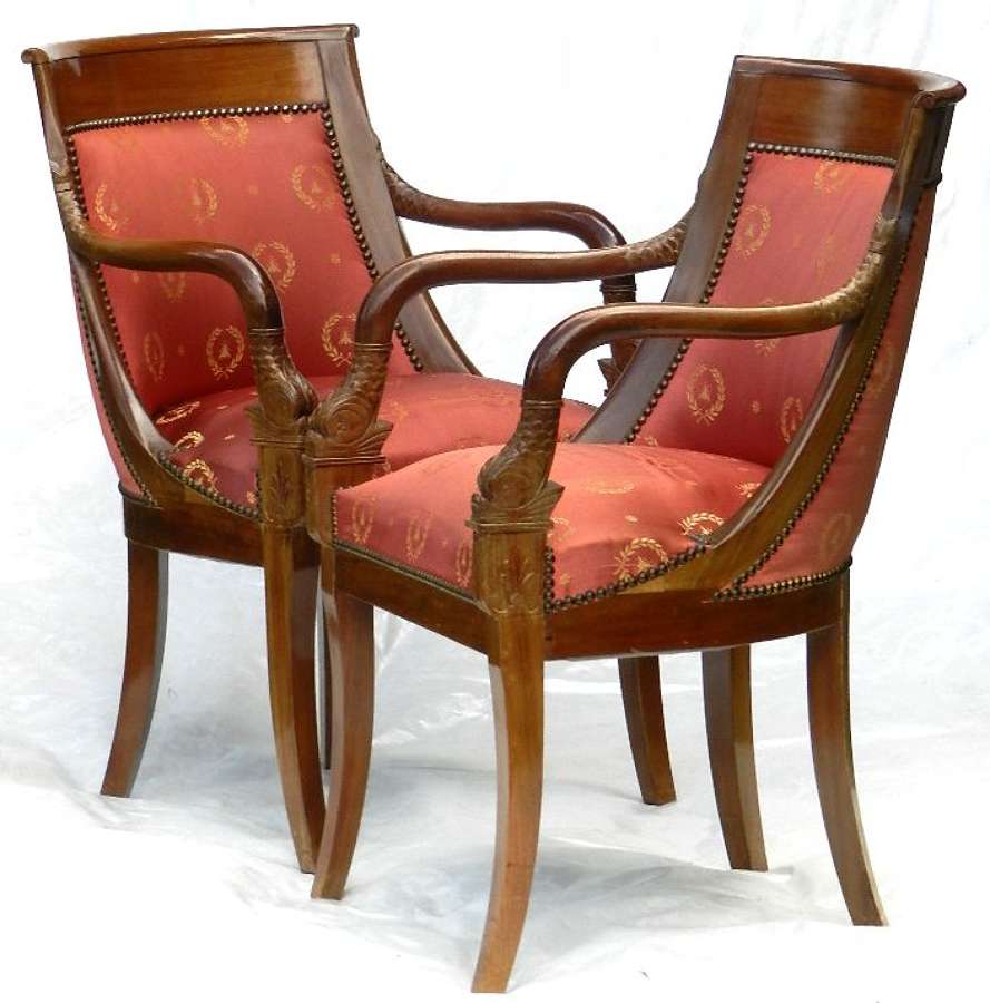 6 (4+2) French Empire revival Gondola Dining Chairs