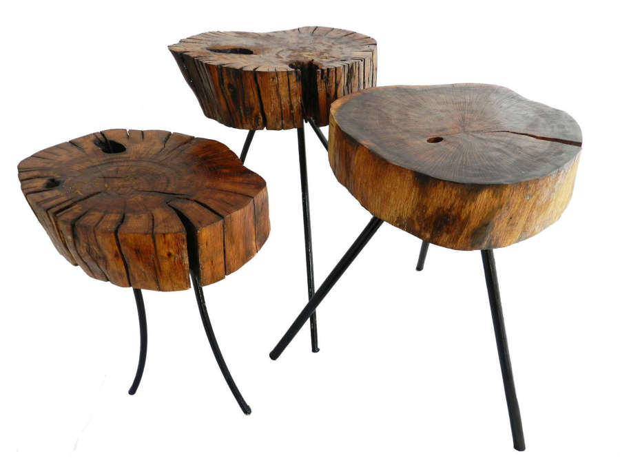 Midcentury Three Side Tables or Side Tables Live Edge French
