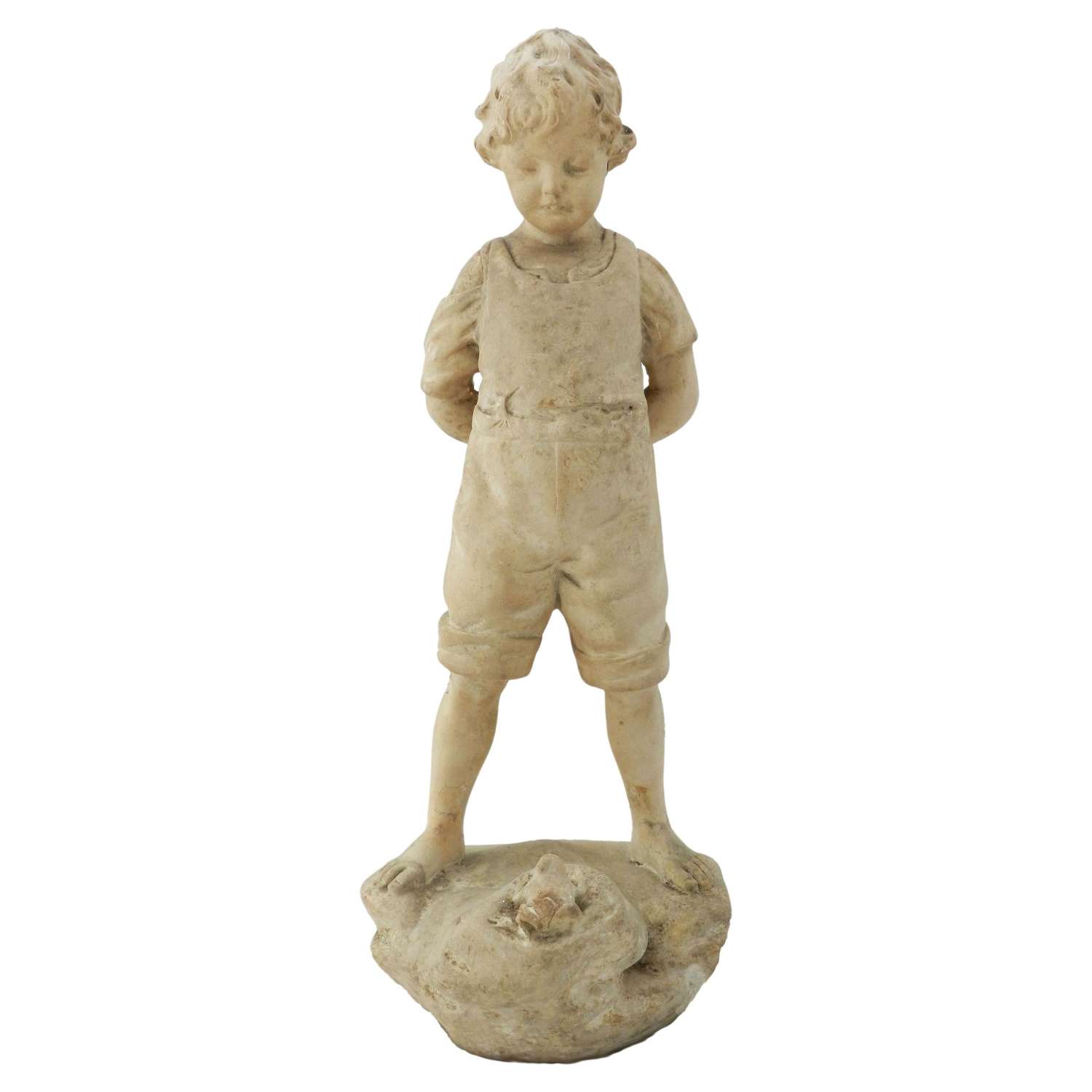 Boy with Frog Chalkware Hard Plaster Statue, c1910-20 FREE SHIPPING
