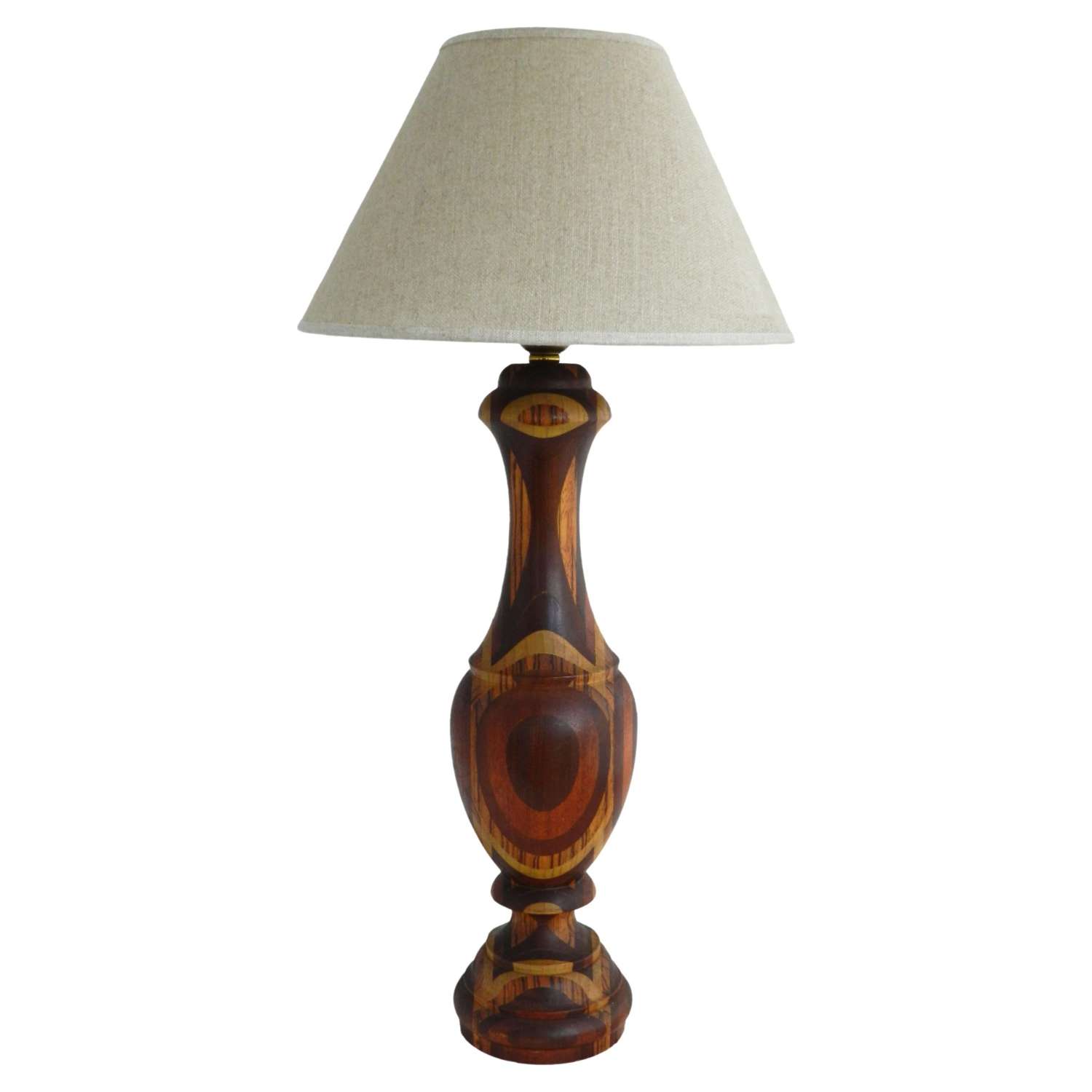 Wooden Parquet Table Lamp Light c1970 Free Shipping