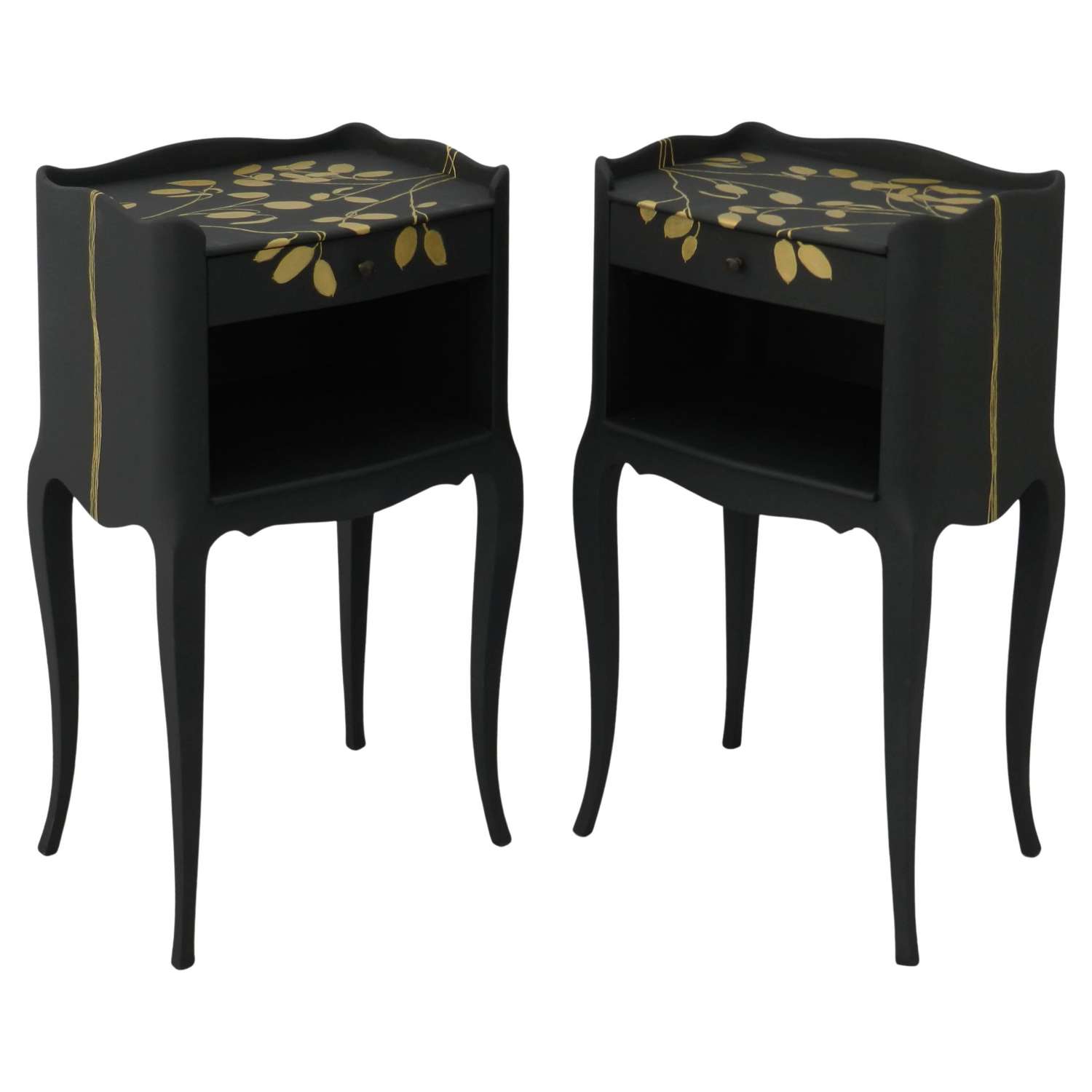 Pair Nightstands Painted by Artist Unique Vintage Side Cabinets Bedsid