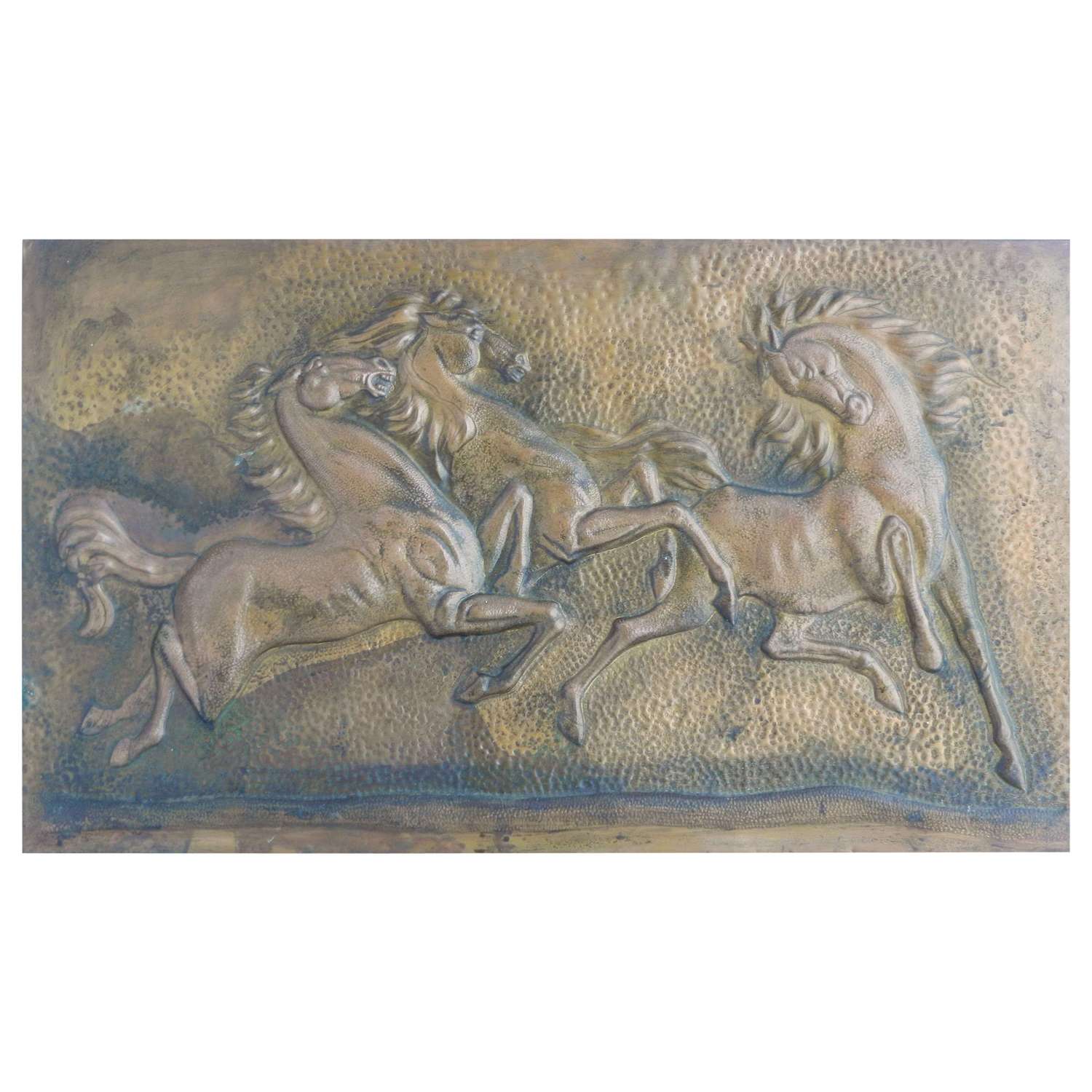 Mid Century Horses Wall Decoration Panel Embossed Copper c1950 FREE SH
