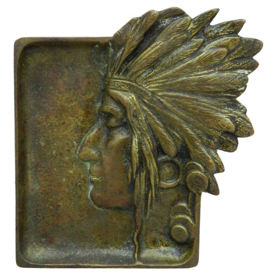 American Native Head Bronze Dish Vide Poche Ashtray Art Nouveau FREE S