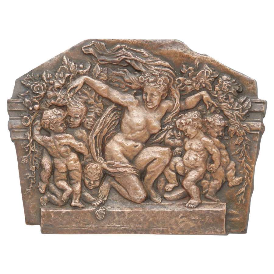 Art Deco Cherubs Nymph Wall Placque Panel Embossed Copper c1930 FREE S
