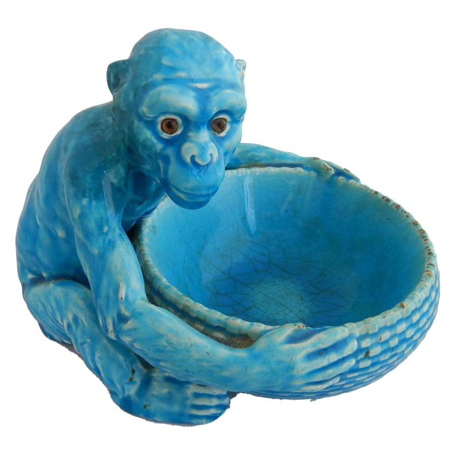 Art Deco Monkey Bowl, Blue c1930 FREE SHIPPING
