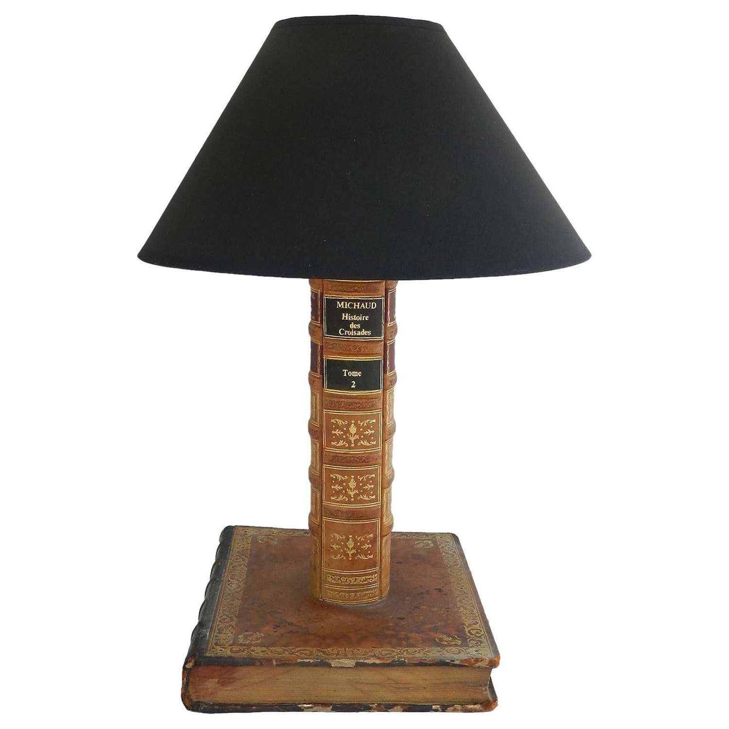 Book Table Lamp Leather Bound, Early 20th Century