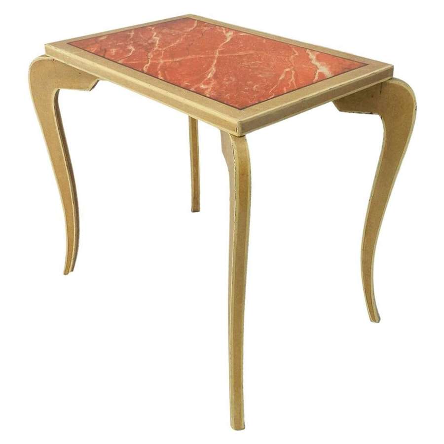 French Side Table Original Trompe L' Oeil Painted Faux Marble, circa 1