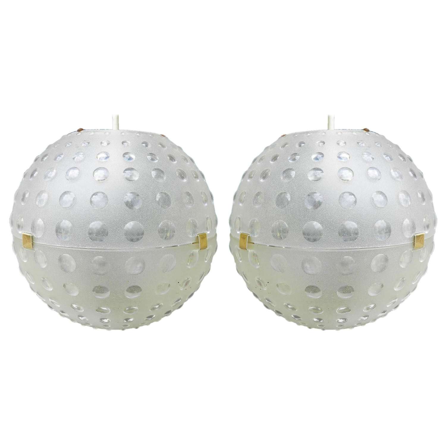 Pair of Midcentury Globe Pendant Lights Opaque Molded Plastic, circa 1