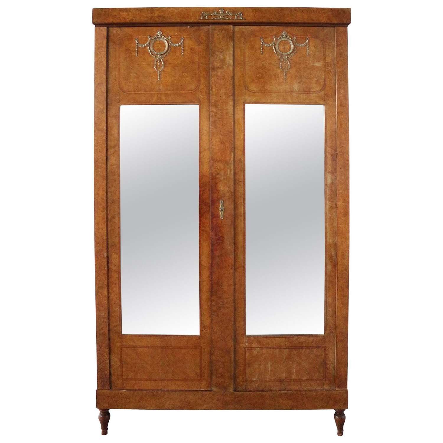 French 19th Century Empire Armoire Mirror Door Wardrobe