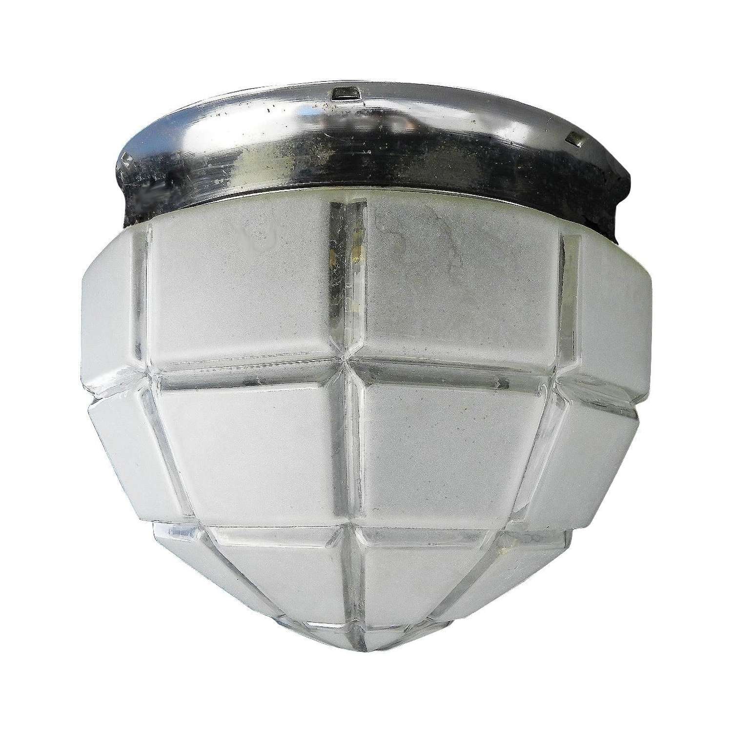 Art Deco Flush Mount Ceiling Light Large Frosted Glass Globe Shade, ci