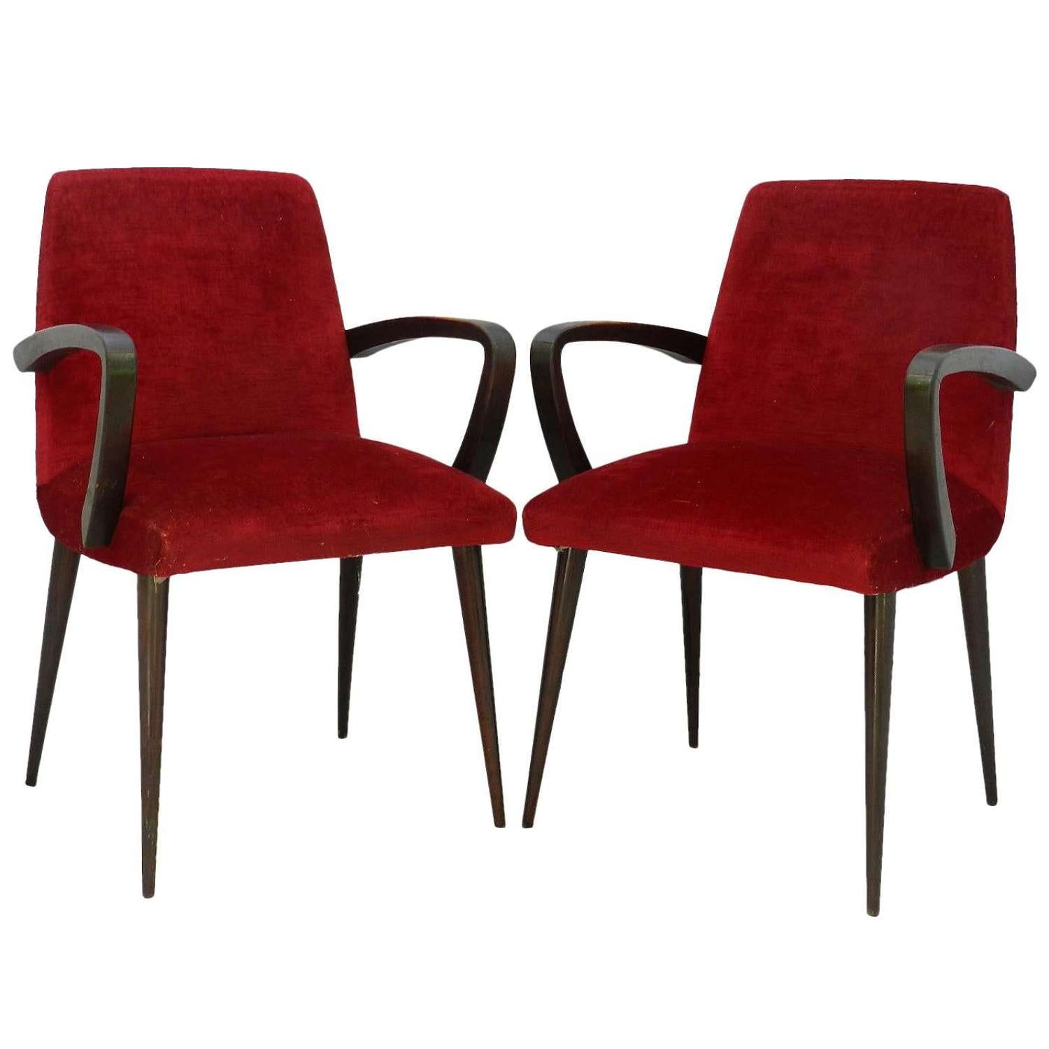 Pair Art Deco Bridge Chairs to Recover Midcentury Open Armchairs