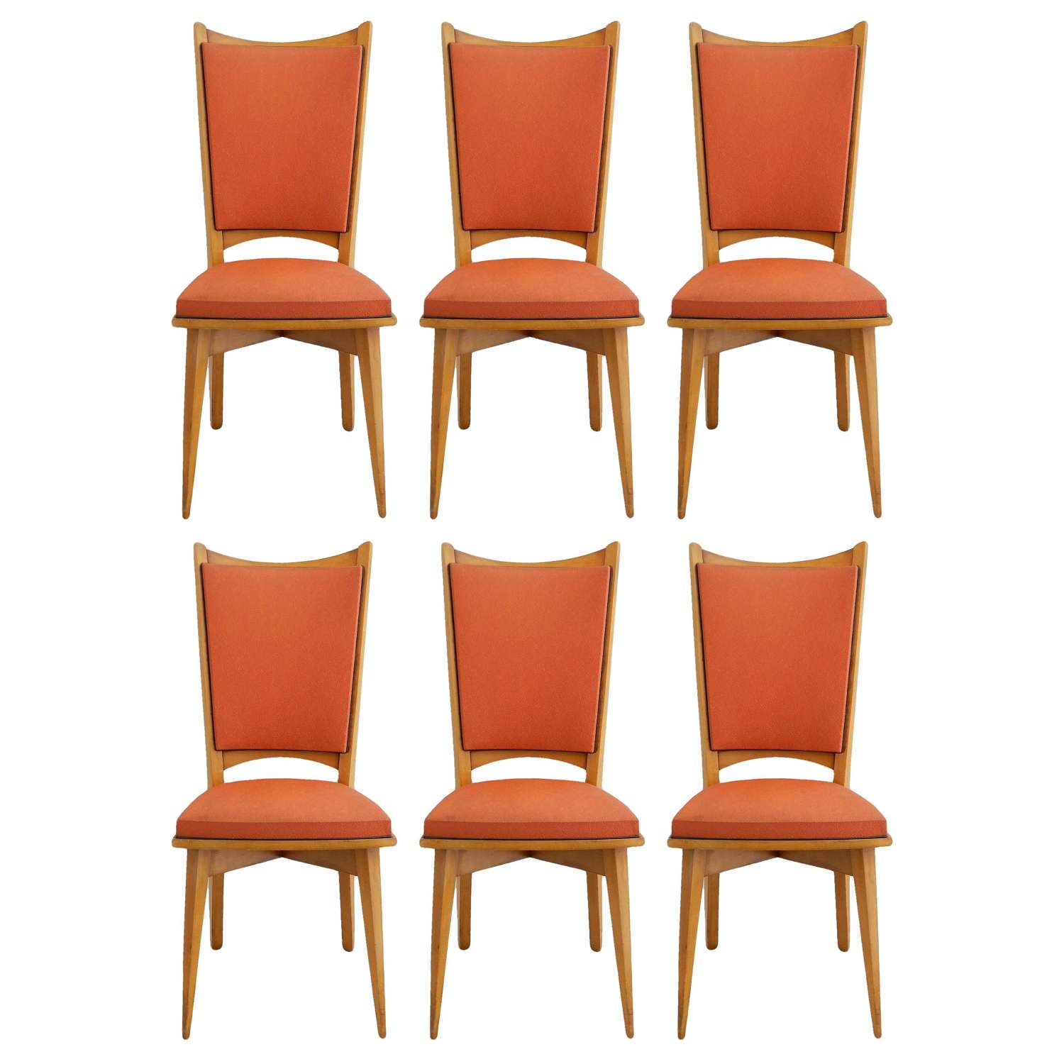 Six Midcentury French Dining Chairs Art Deco all Original in Good Cond