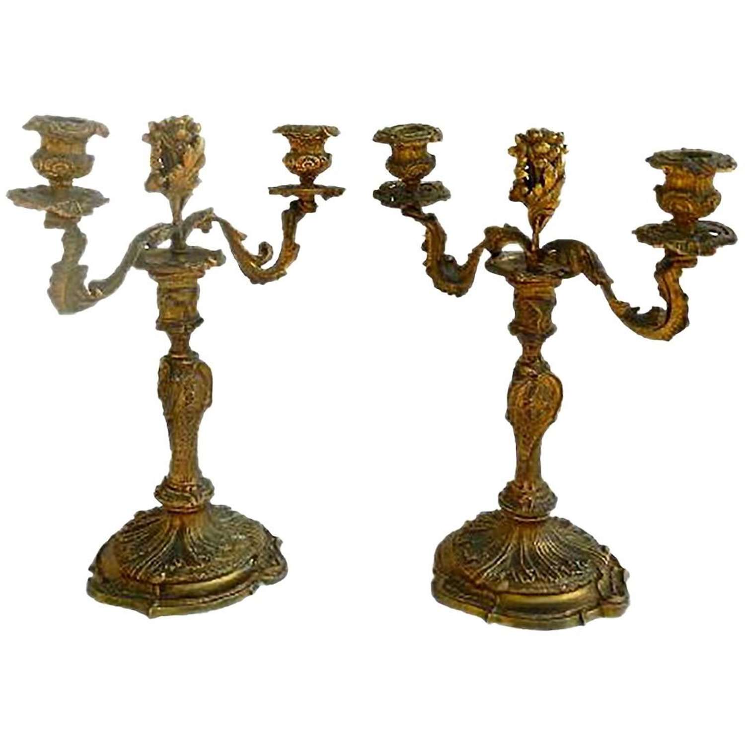 Candelabra Ormolu Gilt Bronze French Candlesticks Louis XV circa 1850 FREE SHIP