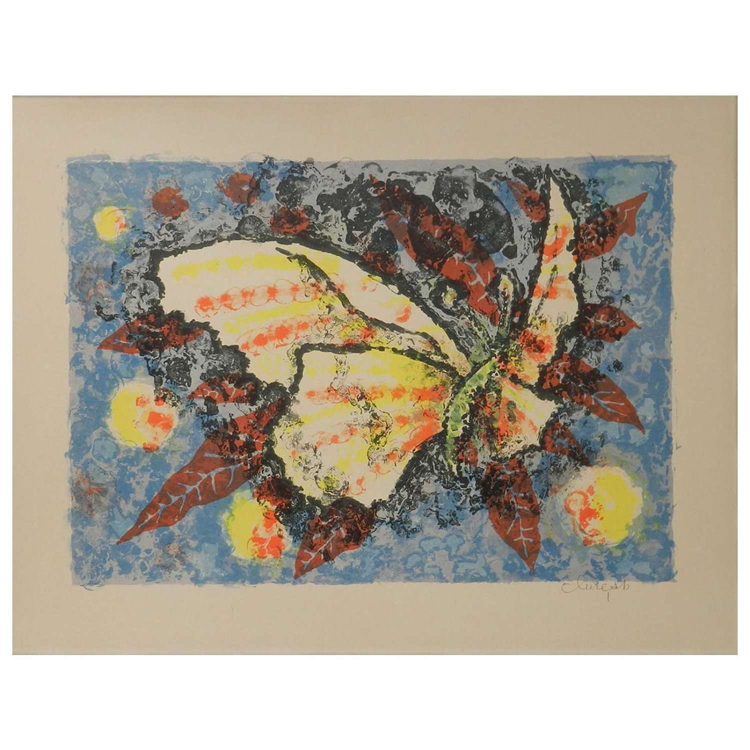 Jean Lurcat Lithograph signed Butterfly French Midcentury