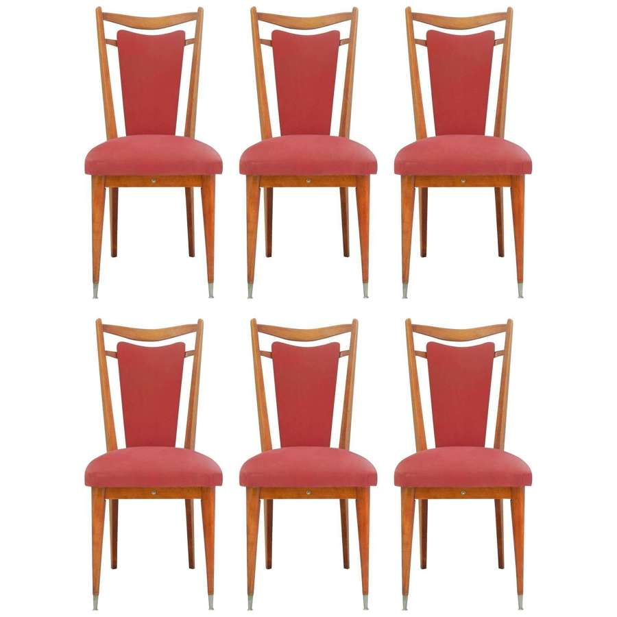 Six Midcentury Dining Chairs French Upholstered Easy to Recover