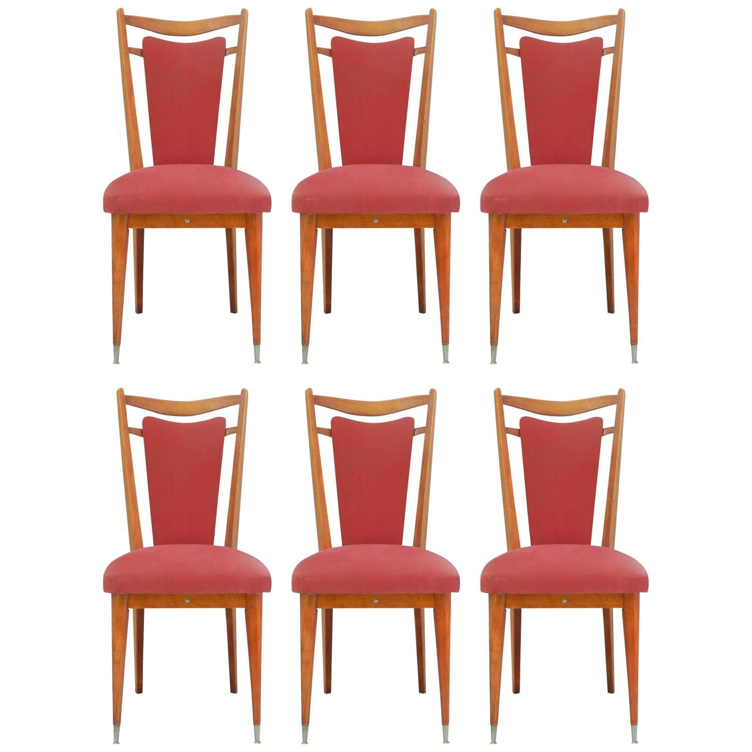 Six Midcentury Dining Chairs French Upholstered Easy to Recover