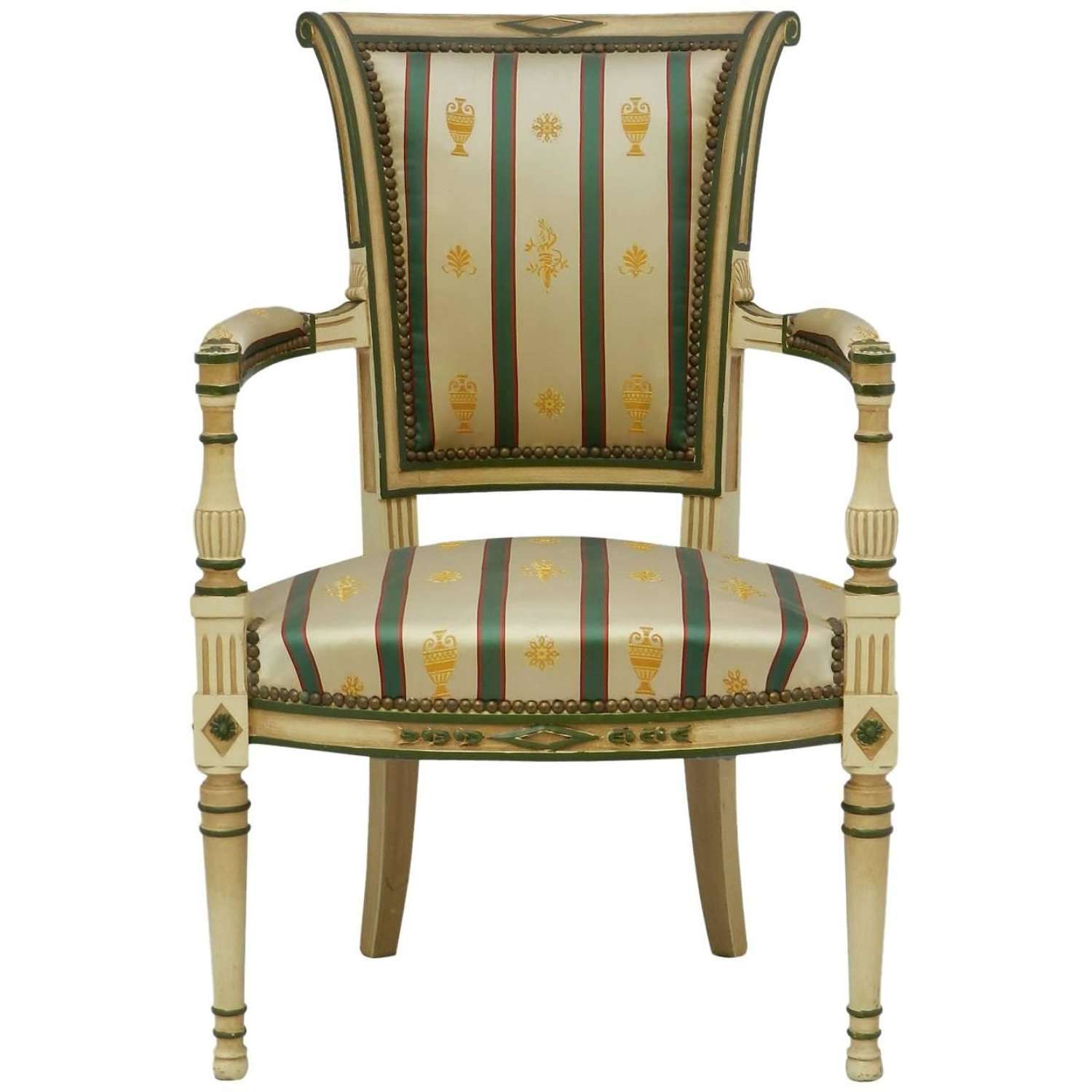 French Open Armchairs Upholstered Vintage Directoire Empire Revival 20