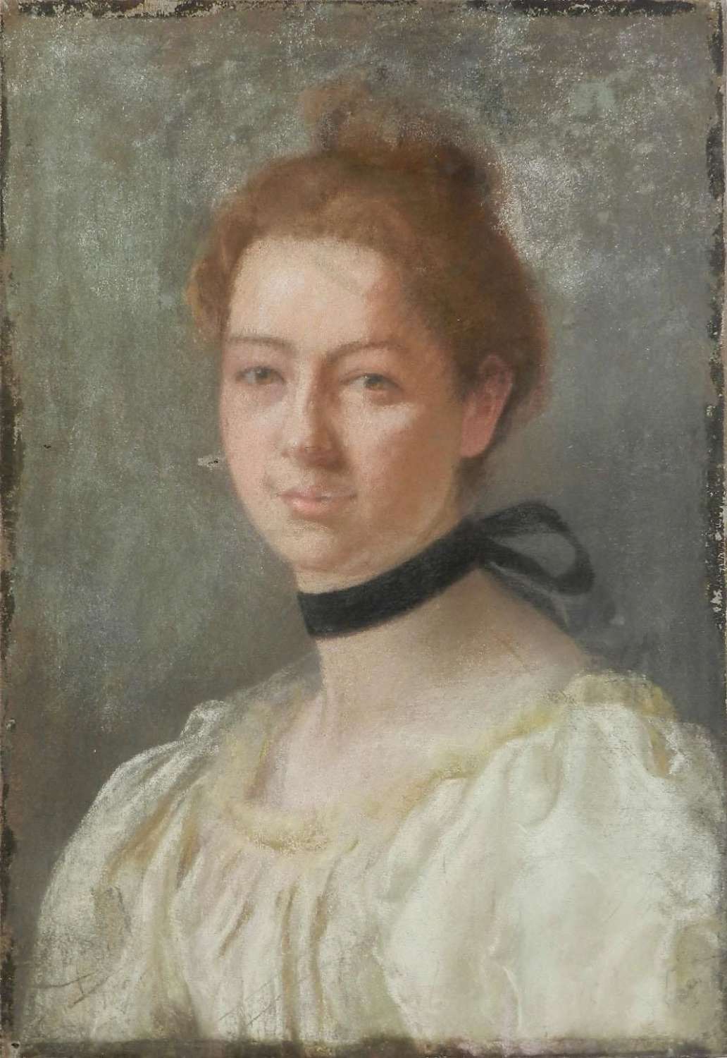 Portrait of a Lady French 19th Century Painting Pastel on Canvas