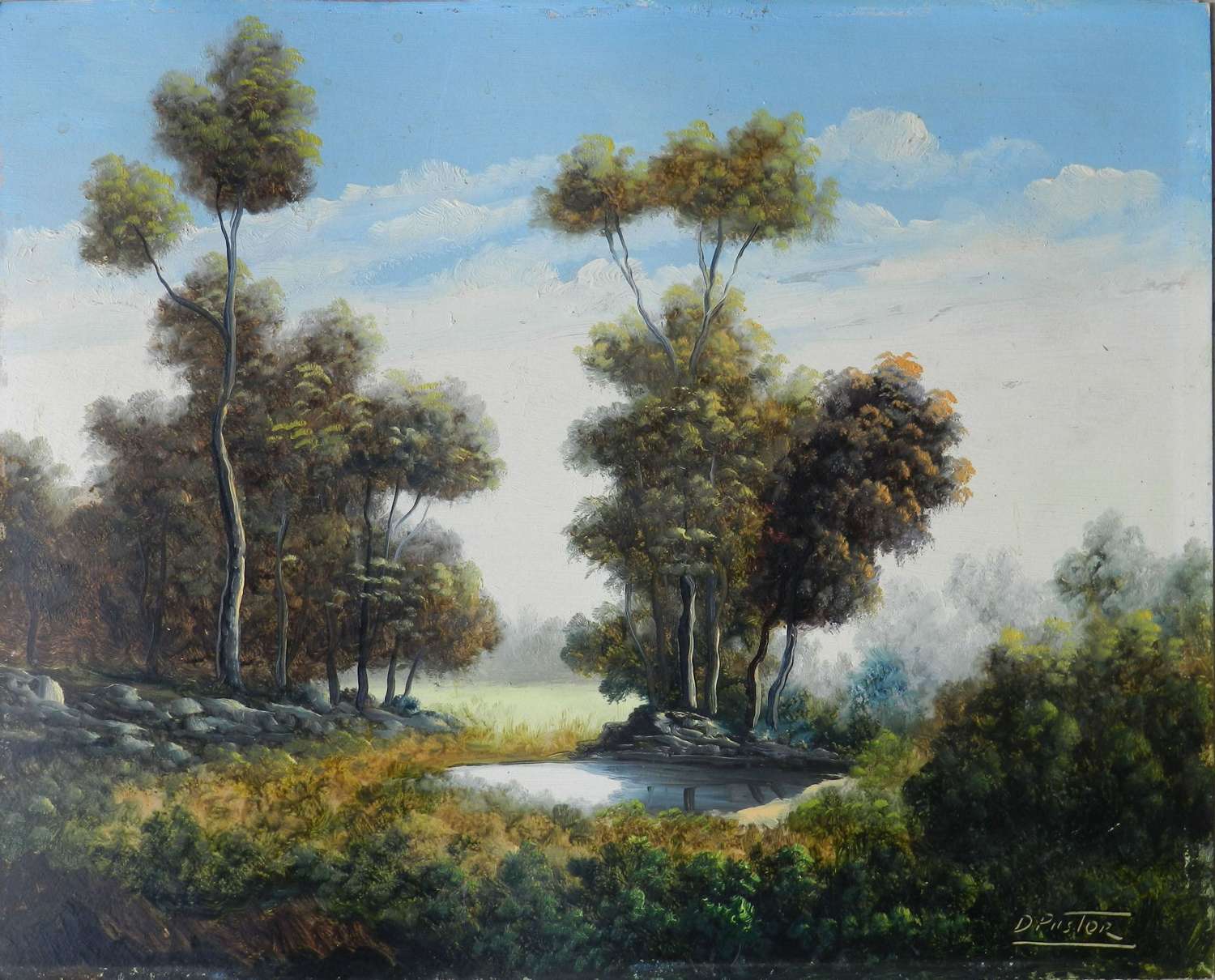 Lake Landscape by Daniel Pastor Spanish Painter c1930-40