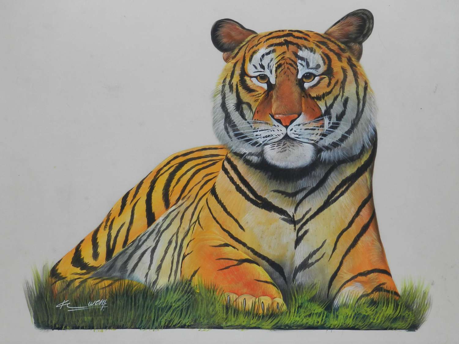 Tiger Watercolor Painting Signed by Artist 20th Century Asian