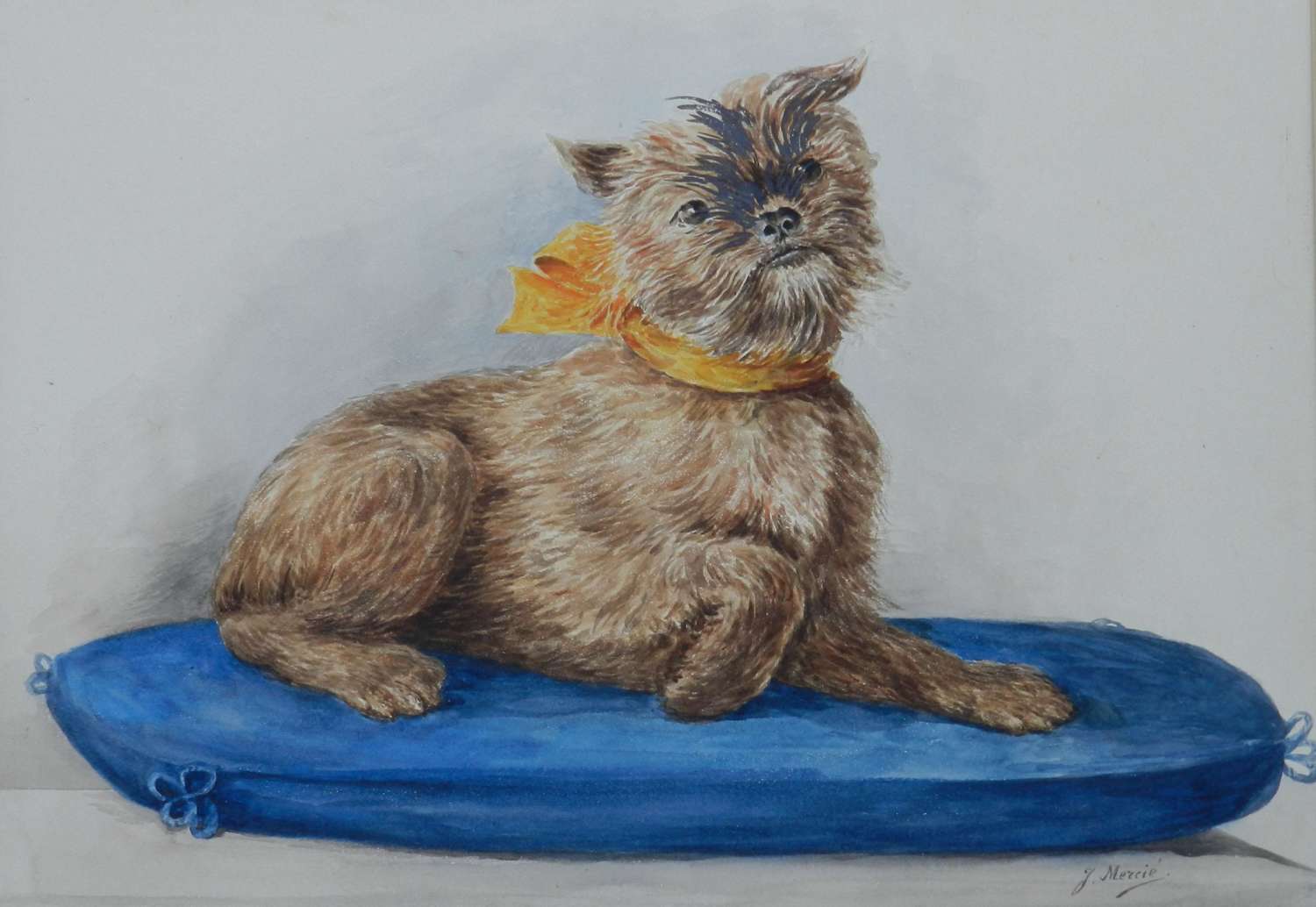 Dog Portrait Naive Watercolor Painting Terrier Folk Art J Mercie Mid C