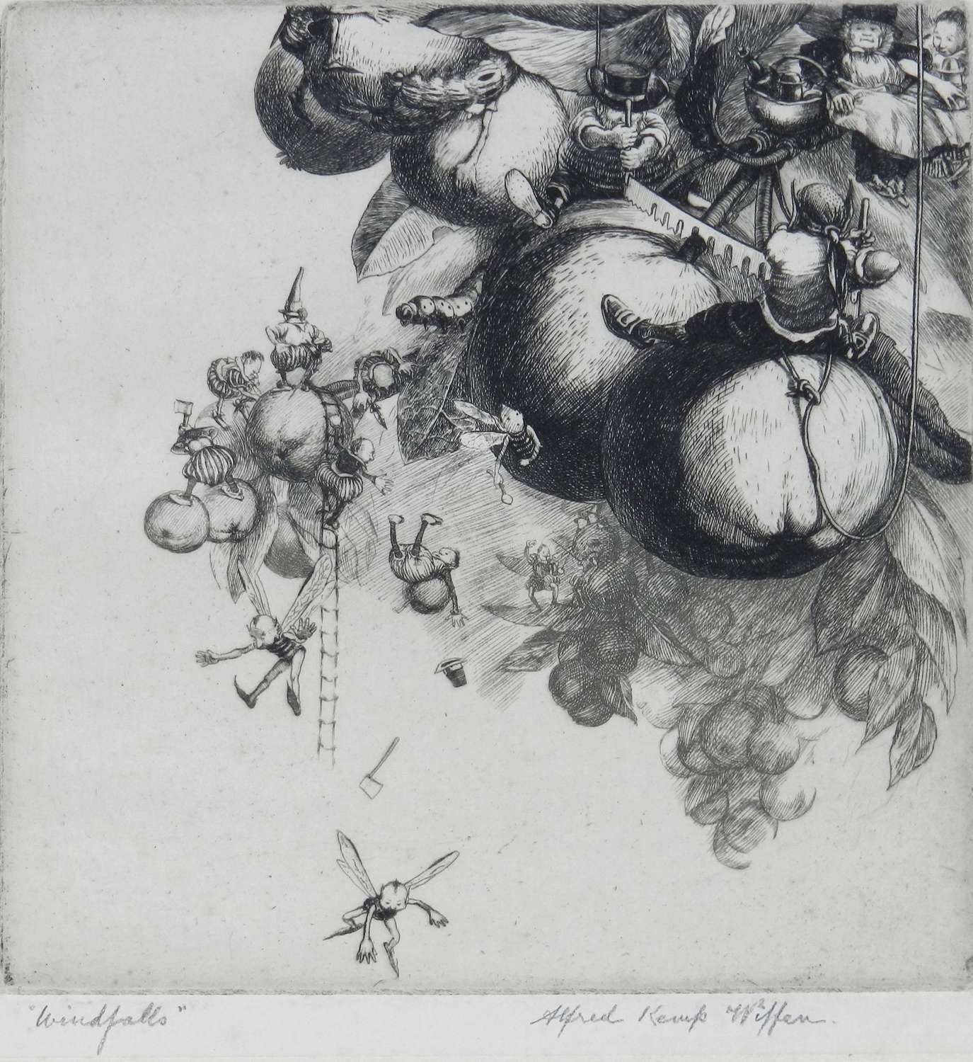 Windfalls Engraving by Alfred Kemp Wiffen c1930