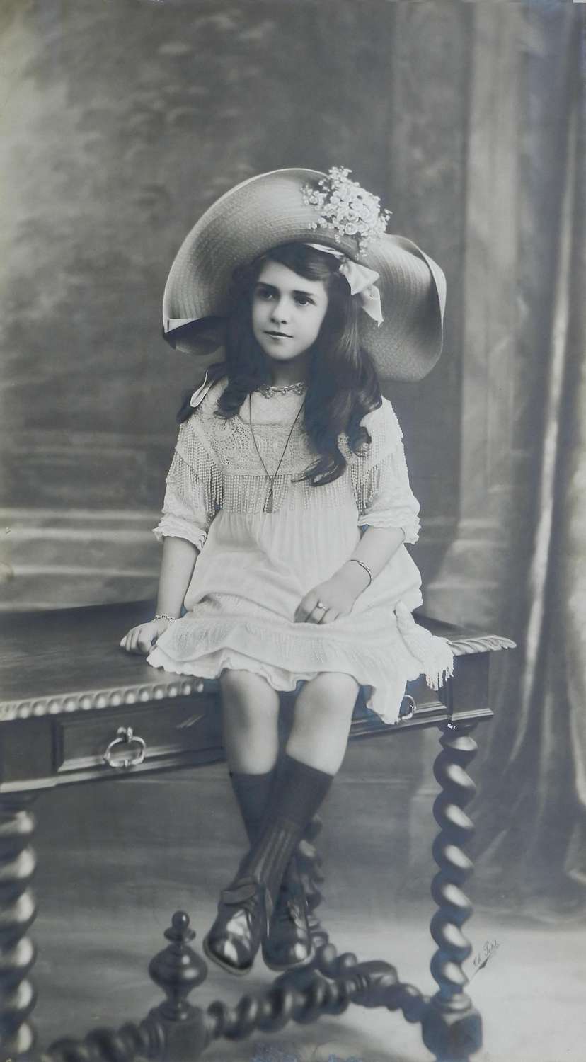 Large Antique Portrait Photograph Girl Bench Signed Ch Petit c1912 Fre