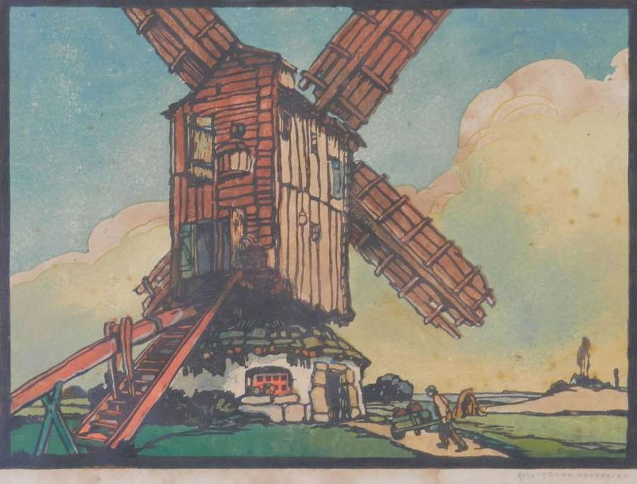 Mill by Marcel Haussaire Woodcut French c1900