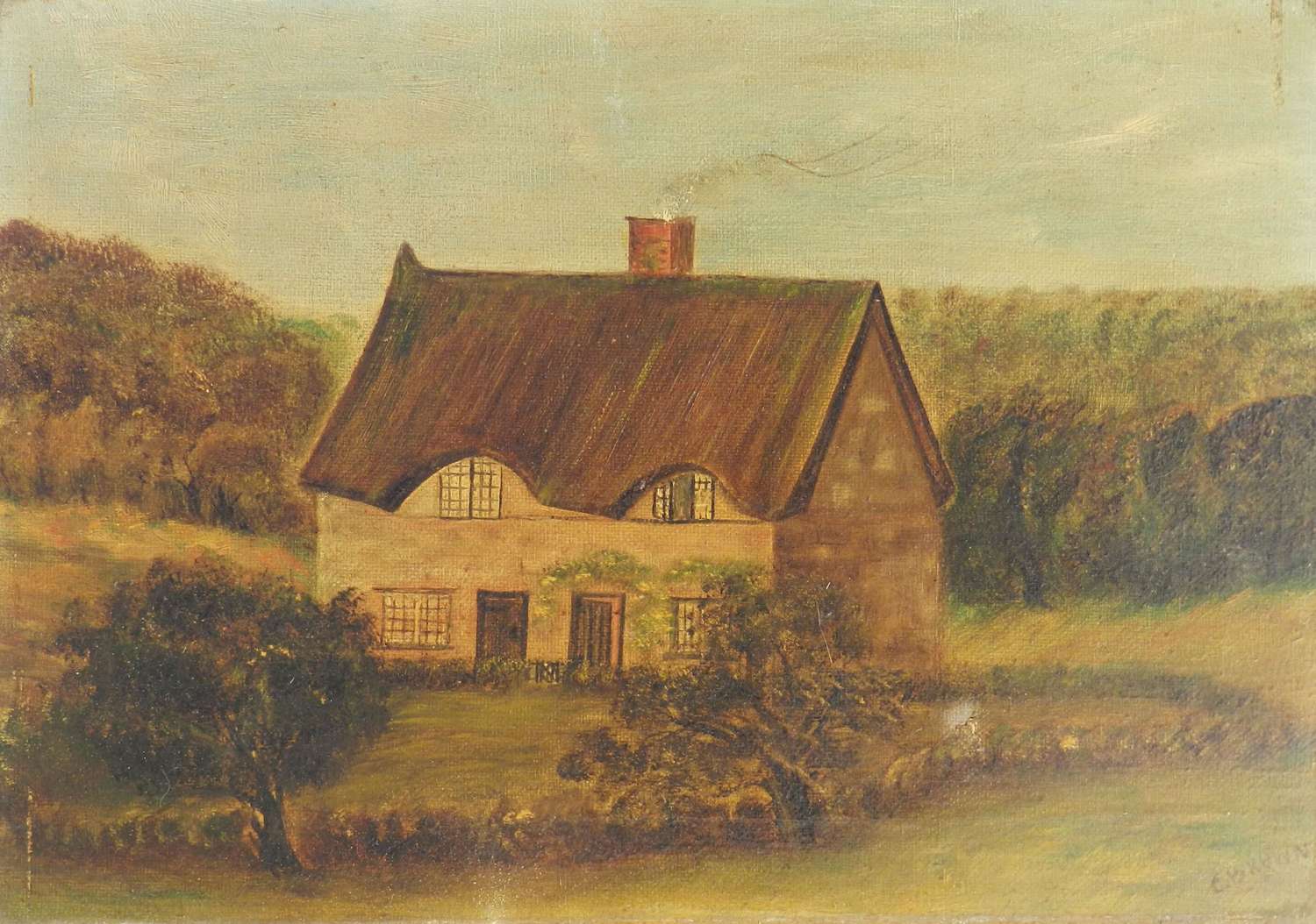 19th Century Naive House Painting English signed C Brown