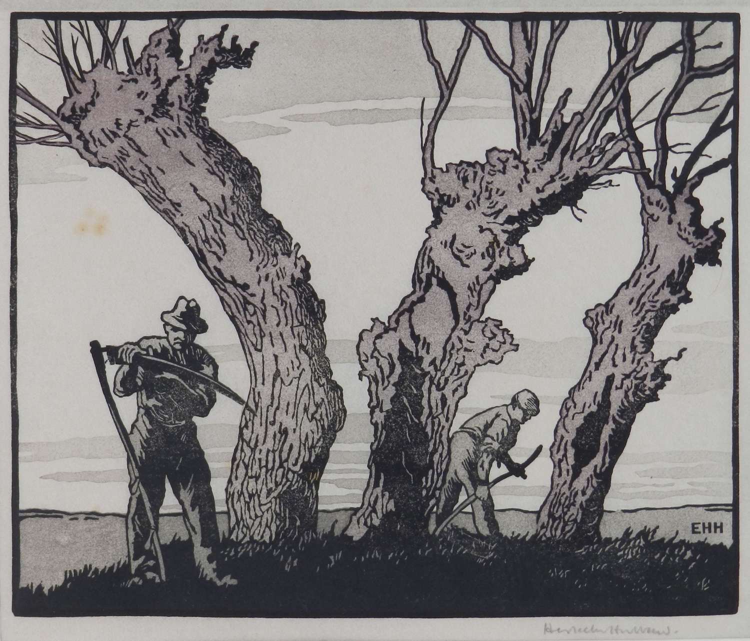 Hay Cutters by Eric Hesketh Hubbard Woodcut