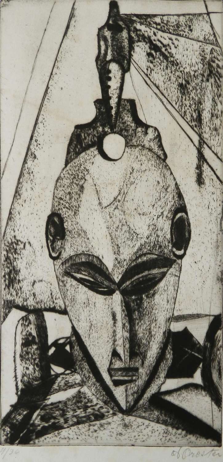 Midcentury African Mask Lithograph French signed
