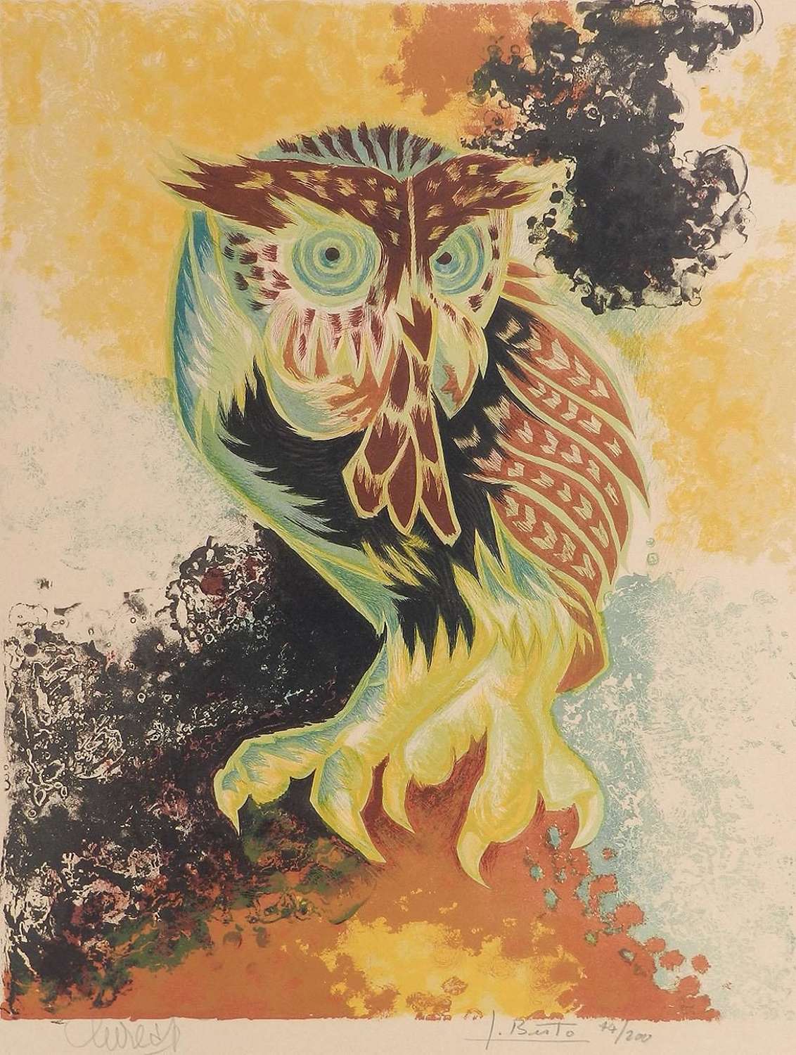 Jean Lurcat Lithograph Owl Limited Edition Hand Signed c1950-1960 unfr