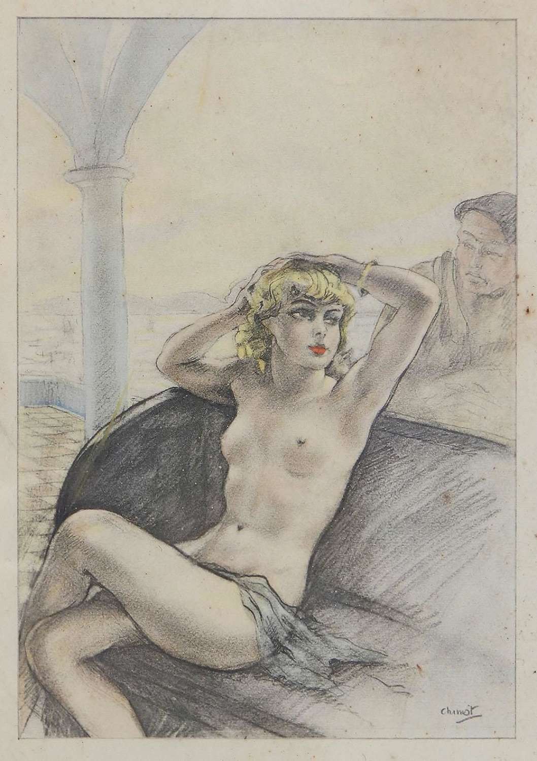 Edouard Chimot Nude Lithograph Print c1936 Art Deco Erotica