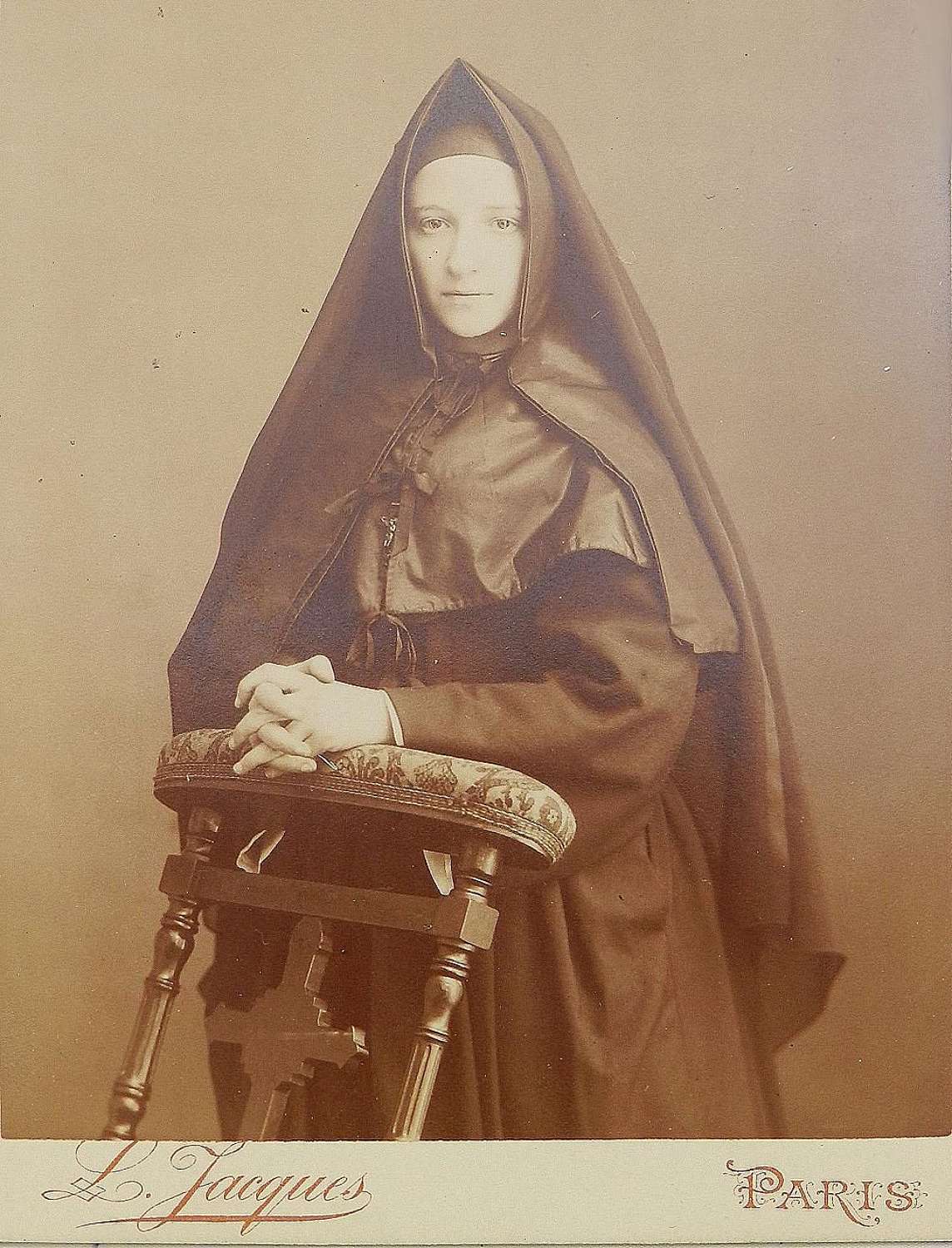 Antique Photograph of a Young French Nun Sepia toned by L Jacques Pari