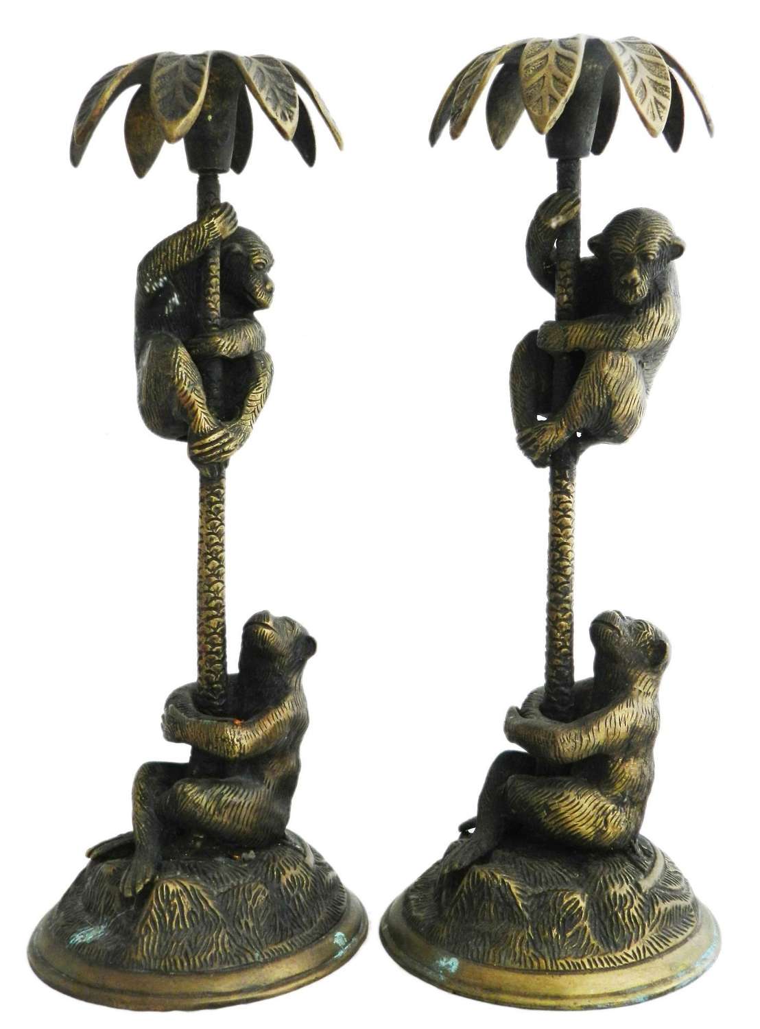 Pair Monkey Candlesticks Lamps Midcentury