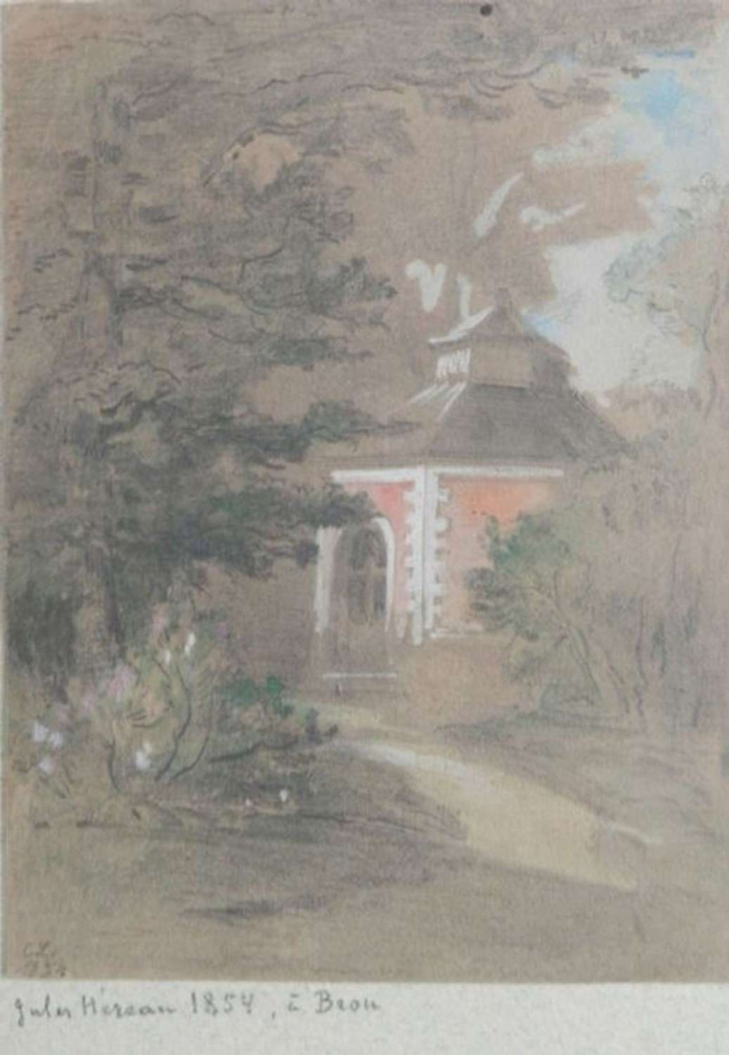 Watercolor of a French Folly Sketch By Jules Hereau 1854