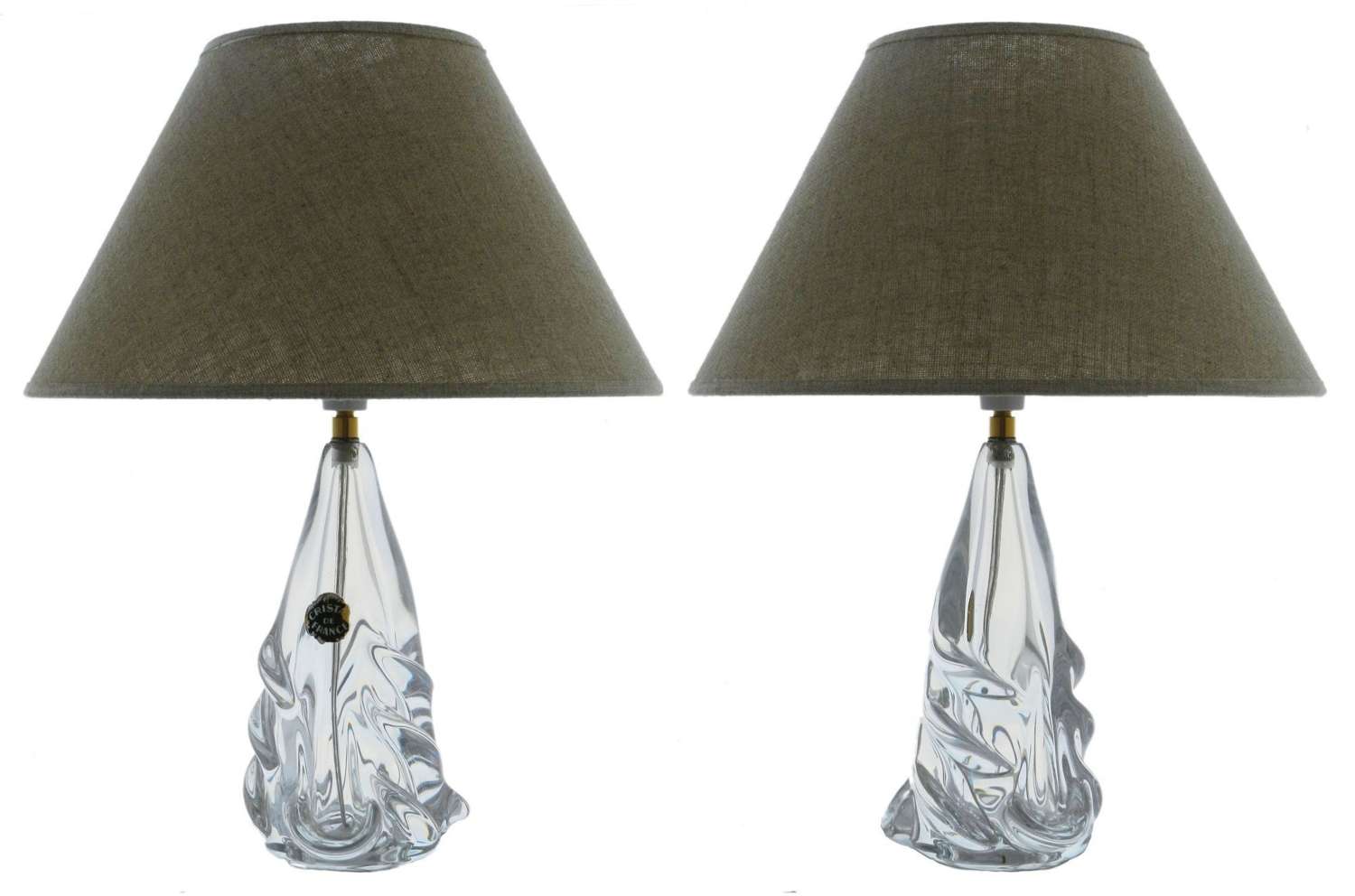 Pair Crystal Table Lamps Midcentury Cristal de France
