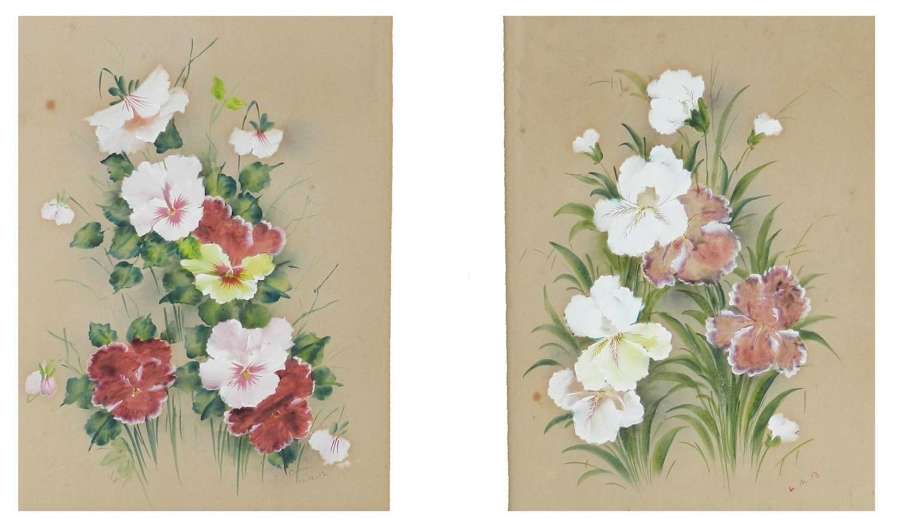 Pair of Flower Paintings c1913 English Signed by Artist