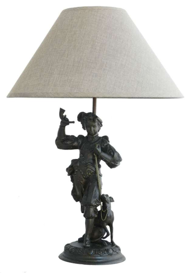 Dog and Owner Table Lamp Late 19th Century Spelter French