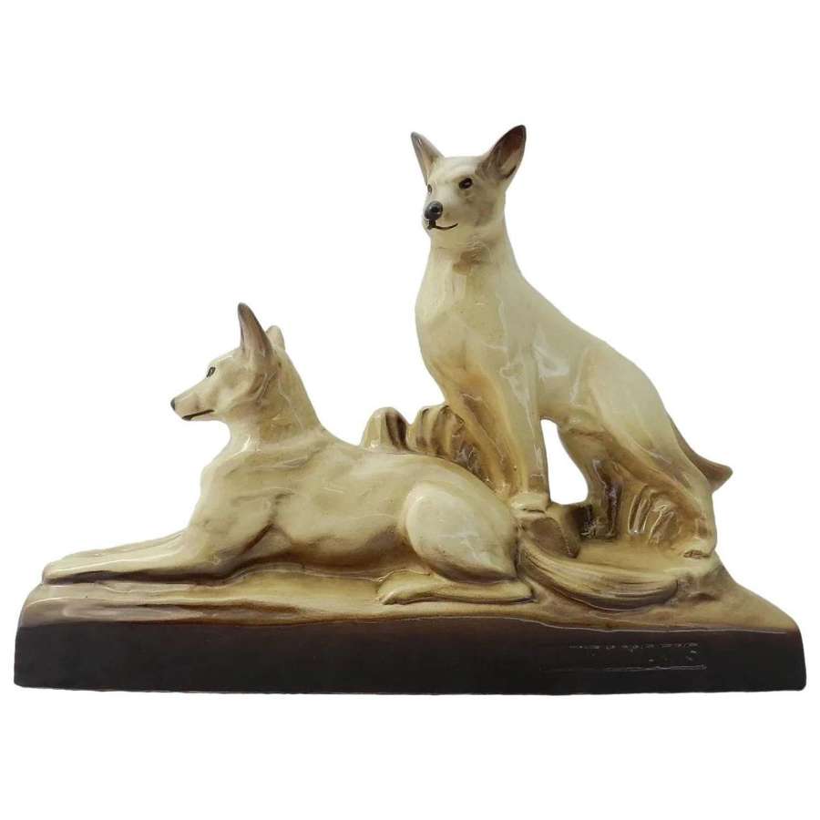 Art Deco Dogs German Shepherds French Signed L Francois