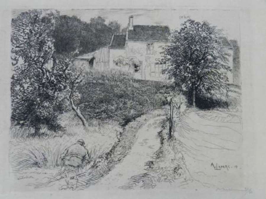 Etching French Country House Garden signed A Lepere c1915